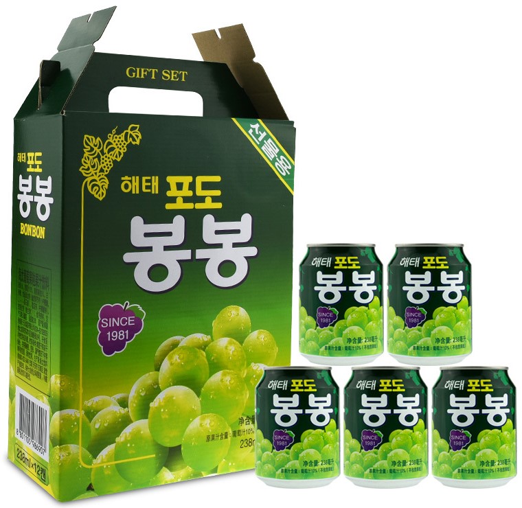 海太【葡萄汁】韩国进口 白葡萄汁带葡萄果肉 (1箱12罐) 12x238ml