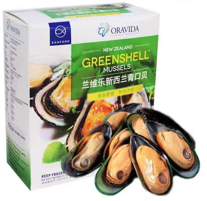 SANFORD【半壳青口】新西兰进口 新鲜速冻青口贝/青口螺/淡菜/贻贝/翡翠贝/海虹 (25颗左右) 800g