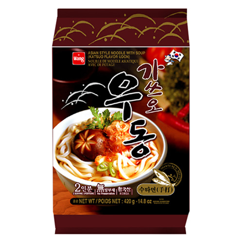 WANG【日式柴鱼汤乌冬面】韩国进口 即食手打乌冬面 附带调料包 (2人份) 420g