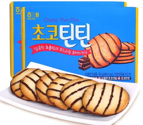 海太【Thin Thin 巧克力条纹曲奇】韩国进口 酥脆巧克力饼干 88g