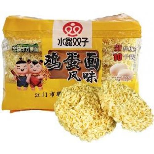 水晶双子【鸡蛋面】非油炸 健康面 汤面炒面拌面火锅面条 (内含10个面饼) 500g