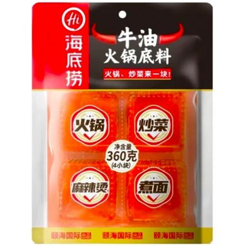 海底捞【牛油火锅底料】麻辣鲜香火锅麻辣烫冒菜毛血旺水煮鱼适用 (4块 独立小包装) 360g