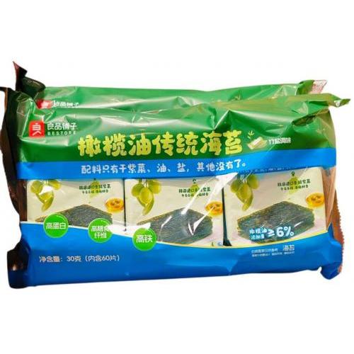 良品铺子【橄榄油传统海苔】即食海苔 (6袋装) 30g
